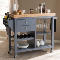 Baxton Studio RT515-OCC Sunderland Coastal and Farmhouse Grey Wood Kitchen Cart